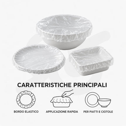 100 Cuffie Copri Pietanze Monouso con Elastico, Copri Piatti fino a 30 cm