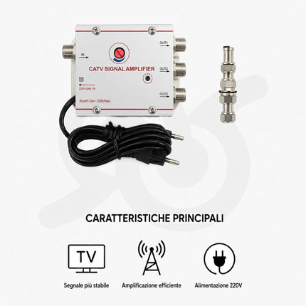 Amplificatore per antenna televisiva con uscite multiple per decoder e per la TV