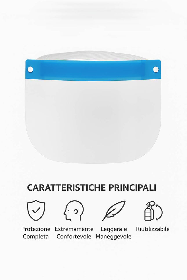 Visiera protettiva trasparente con fascia elastica e con il supporto morbido
