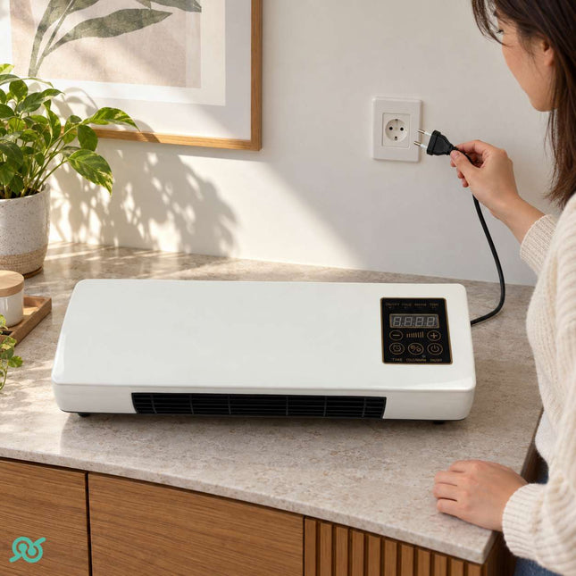 Stufa elettrica da parete 700 W con timer, display digitale e telecomando