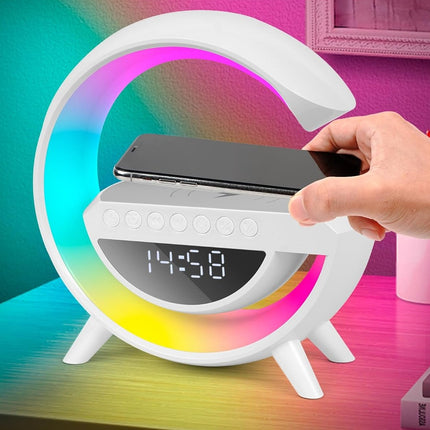 Lampada con la ricarica wireless e con la sveglia e con l'altoparlante Bluetooth