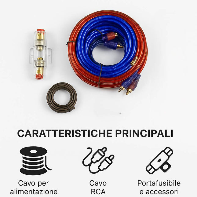 Kit di installazione amplificatore auto, set completo per un cablaggio professionale