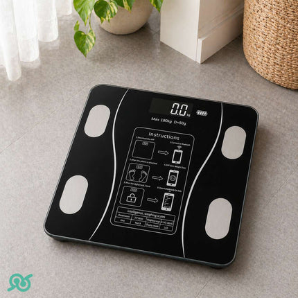 Bilancia digitale smart con connessione Bluetooth, vetro temperato e display LCD
