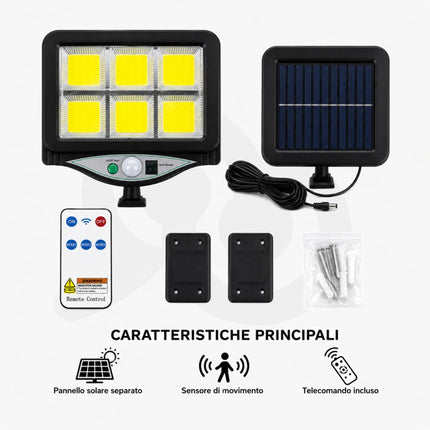 Faro LED Solare Sensore Movimento Telecomando Esterno Giardino
