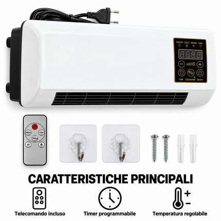 Termoventilatore da parete 700 W con telecomando, timer e display digitale