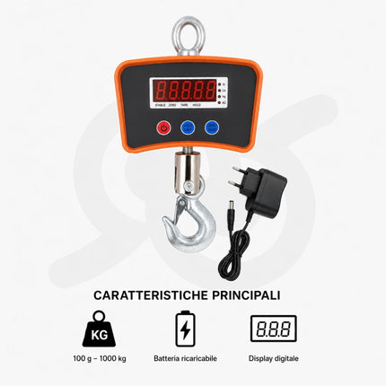 Bilancia digitale a gancio, fino a 1000 kg per un peso preciso e sicuro