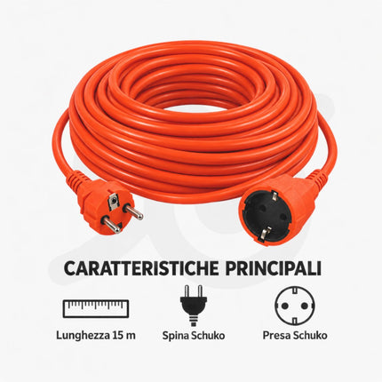 Prolunga Elettrica 15 m con Spina e Presa Schuko e Custodia per Trasporto