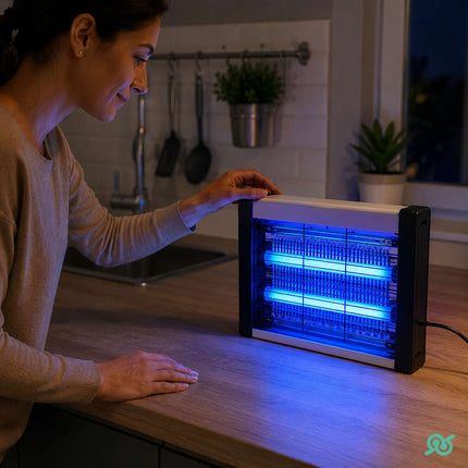 Lampada Elettrica per Zanzare e Insetti Volanti 4 W con Luce LED UV, Griglia Protettiva, Alimentazione a Presa per Ambienti Interni