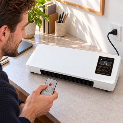 Termoventilatore da parete 700 W con telecomando, timer e display digitale