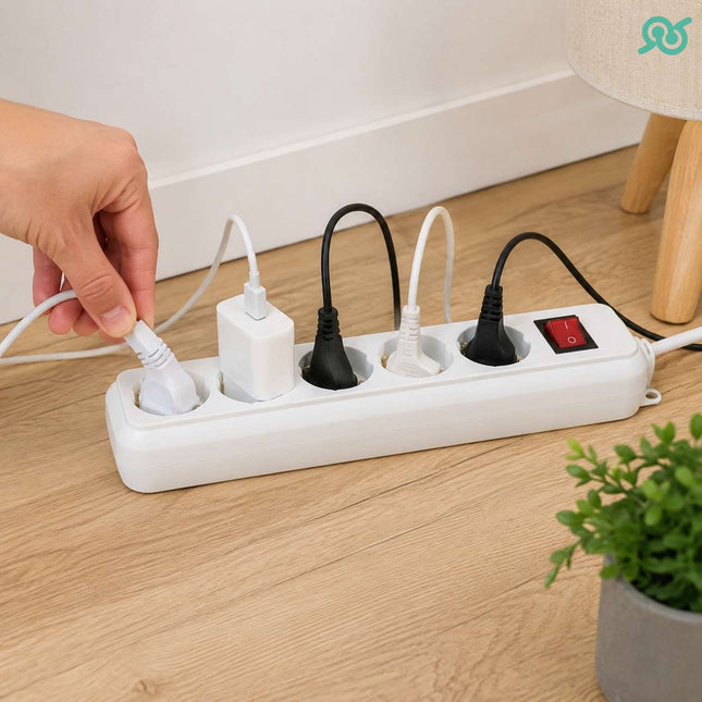 Ciabatta Multipresa Elettrica a 5 posti con interruttore e predisposizione per muro e scrivania