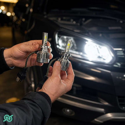 Coppia Di Lampade A Led per auto con manuale illustrato per sostituire le lampade alogene