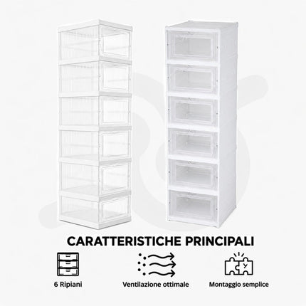 Scarpiera Salvaspazio 6 Ripiani Pieghevole con Sportelli Porta Scarpe