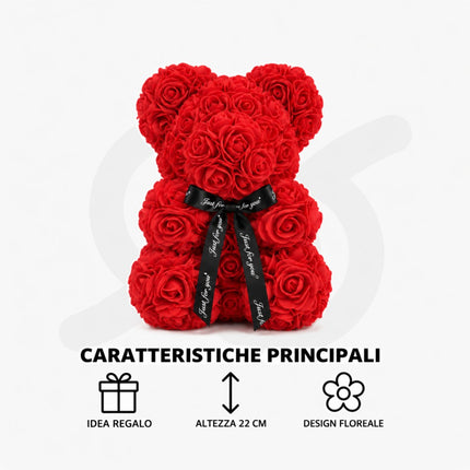 Orsetto di Rose 25 cm con Fiocco, Regalo San Valentino e Anniversario