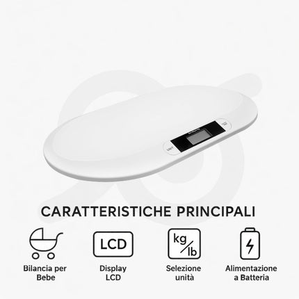 Bilancia Neonato Digital Display LCD Tara Kg Lb Precisione 10G Piattaforma Curva