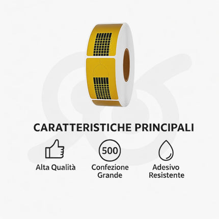 Rotolo professionale di 500 cartoncini adesivi per unghie con griglia di precisione