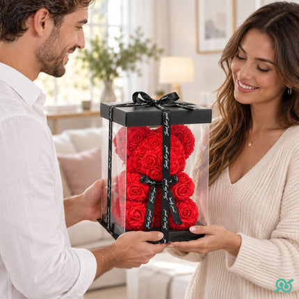 Orsetto di Rose 25 cm con Fiocco, Regalo San Valentino e Anniversario