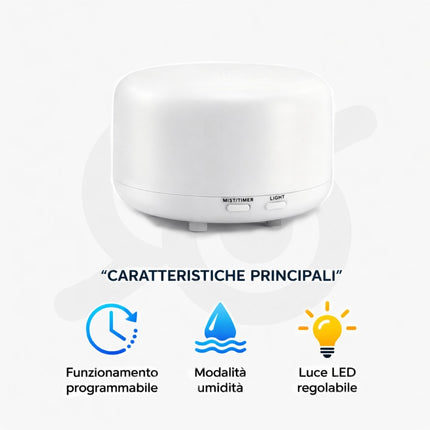 Diffusore di Aromi da 300 ml per oli essenziali ad ultrasuoni con telecomando e con luce LED