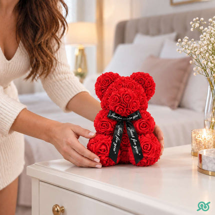 Orsetto di Rose 25 cm con Fiocco, Regalo San Valentino e Anniversario