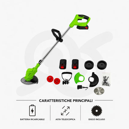 Decespugliatore a batteria 2 batterie con ruote e asta telescopica