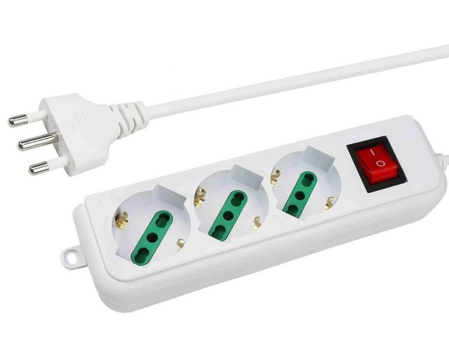 Ciabatta Multipresa Elettrica Con 3 Posti Schuko Con Interruttore Per Accensione