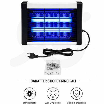 Lampada Elettrica per Zanzare e Insetti Volanti 4 W con Luce LED UV, Griglia Protettiva, Alimentazione a Presa per Ambienti Interni