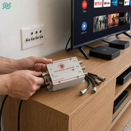 Amplificatore per antenna televisiva con uscite multiple per decoder e per la TV