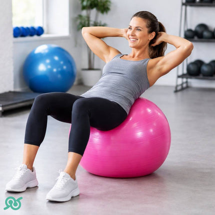Palla fitness resistente fino a 180 kg per lo stretching, completa di gonfiatore