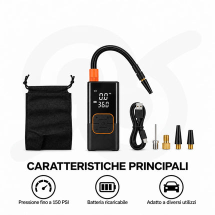 Compressore Portatile Digitale Gonfiatore Pneumatici Auto Moto 4000mAh LED