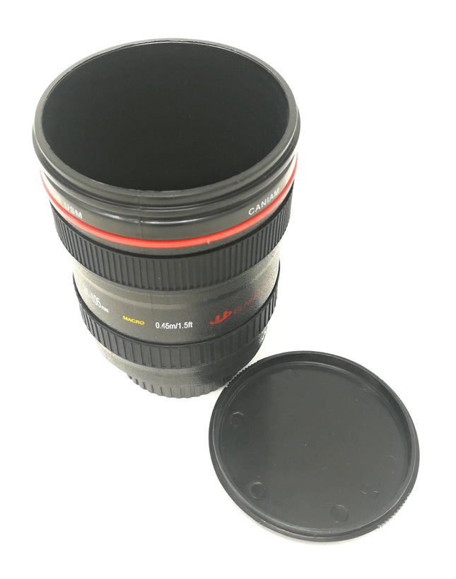 Tazza a forma di obiettivo fotografico con tappo e paraluce, per casa ed ufficio