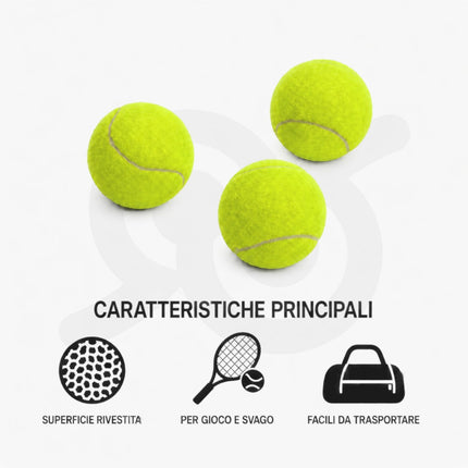 Kit Tennis con 3 Palline per Allenamento, Partite, Adulti e Ragazzi