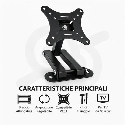 Supporto da parete con braccio orientabile per TV e monitor, completo di viti