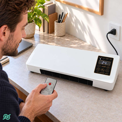 Stufa elettrica da parete 700 W con timer, display digitale e telecomando