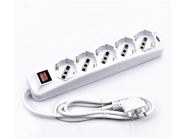 Ciabatta Multipresa Elettrica a 5 posti con interruttore e predisposizione per muro e scrivania