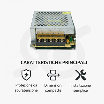 Alimentatore switching 5A 12V, professionale con protezioni per uso sicuro e stabile