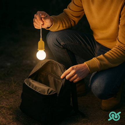 Lampadina LED portatile, cordoncino a tiraggio per accensione, spegnimento, a batterie