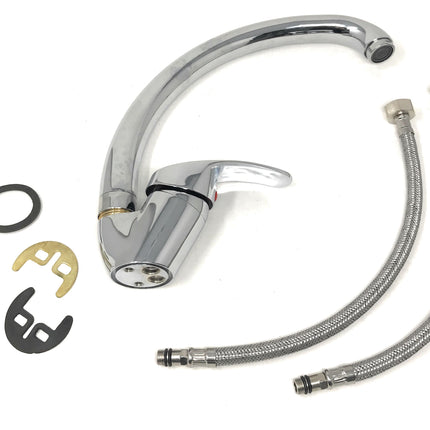 Rubinetto Per Lavello Cucina Miscelatore Canna Alta Ottone Cromato Mono Comando