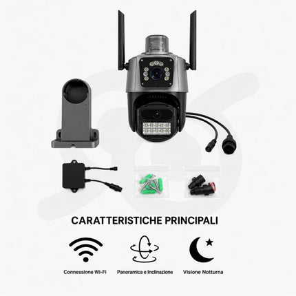 Telecamera WiFi Esterno PTZ Doppio Obiettivo 8X, Videosorveglianza IP con Visione Notturna