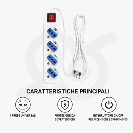 Ciabatta Multipresa elettrica a 4 posti con interruttore e cavo per la casa e ufficio