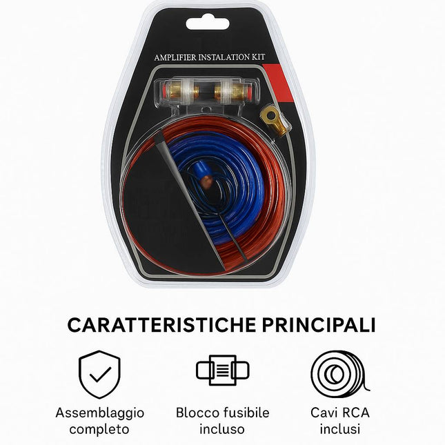 Kit di installazione amplificatore auto, set completo per un cablaggio professionale