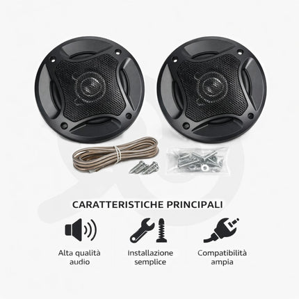 Casse per auto a tre vie da 10 cm con potenza di 300W e set di viti per il montaggio