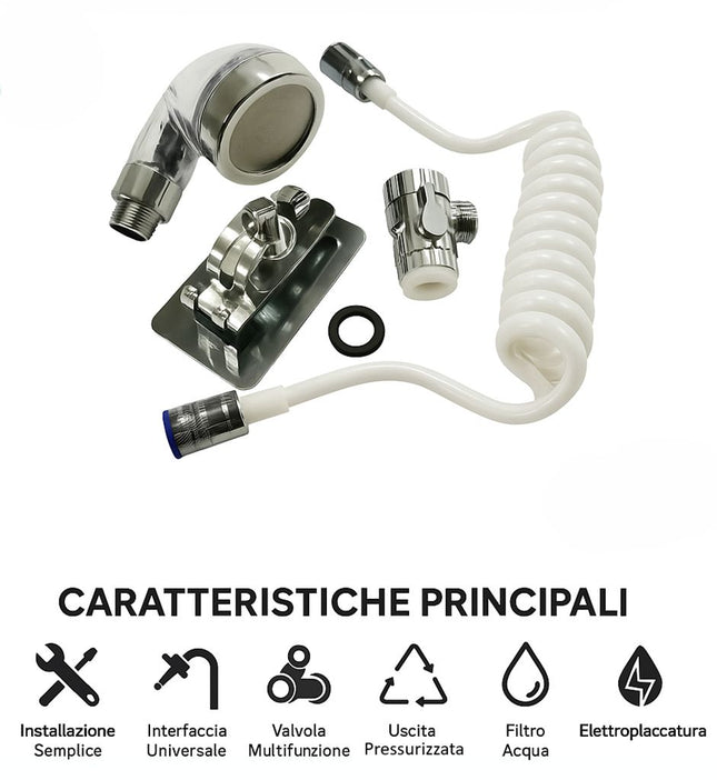 Kit doccetta per lavandino con tubo a spirale e con supporto adesivo