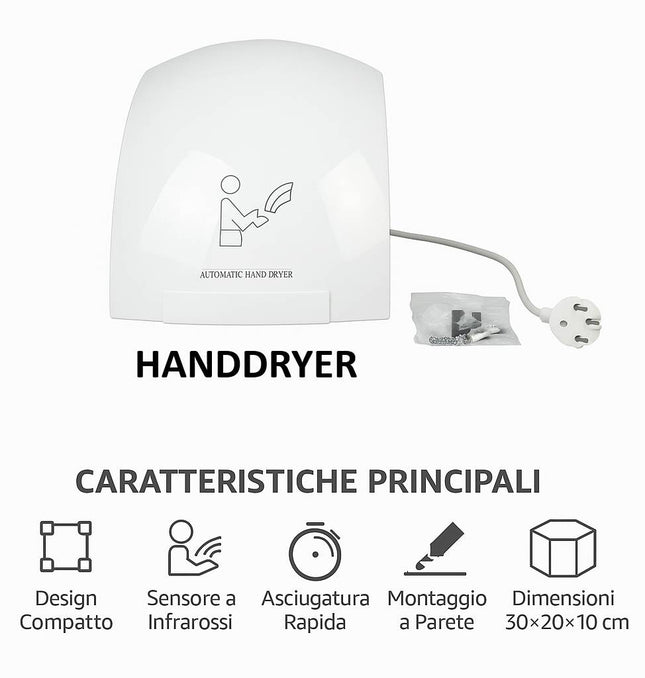 Asciugamani elettrico professionale con il sensore e con le viti per il fissaggio