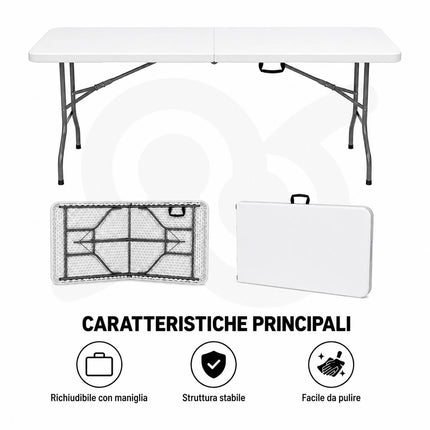 Tavolo Pieghevole Richiudibile 180x70 cm con Maniglia da Catering HDPE