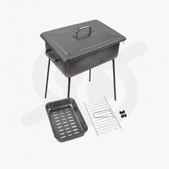 Barbecue a Carbone Portatile da Tavolo con Coperchio e Griglia per Picnic Campeggio