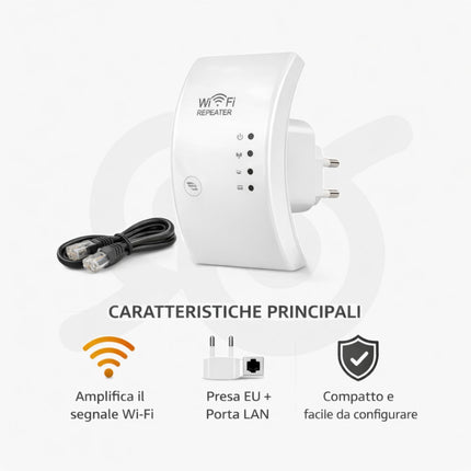 Ripetitore segnale wifi con tasto wps per estensione del segnale e smart tv